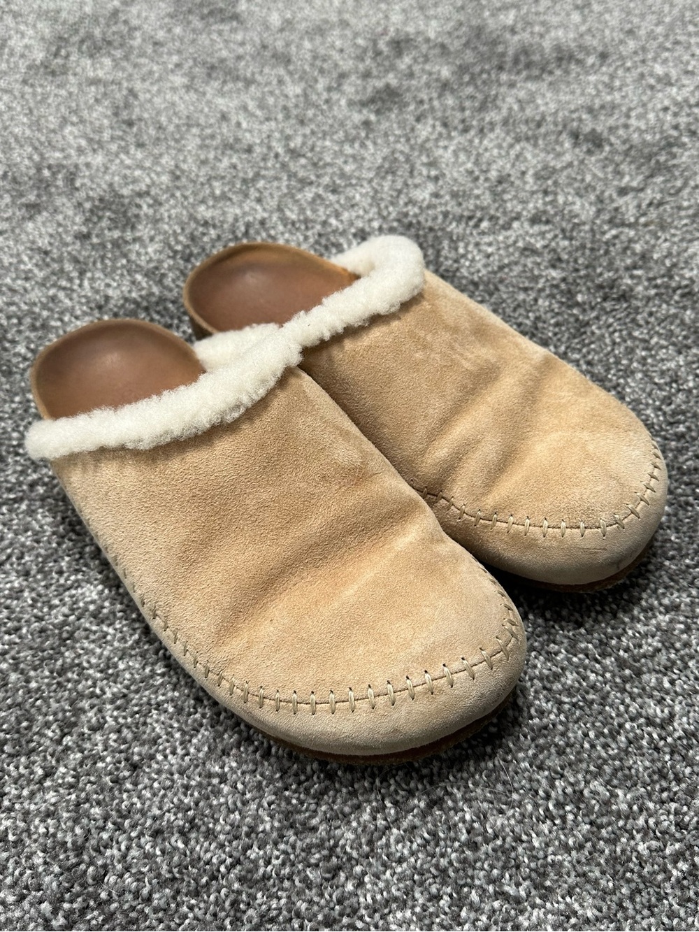 Jenni Kayne Shearling Lined Natural Beige Moc Clog Slip-On Shoes